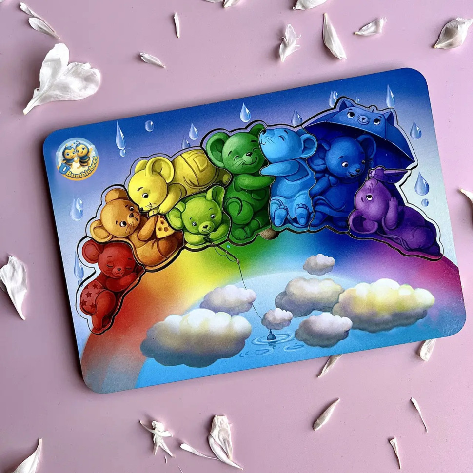 Дерев'яний пазл-вкладиш "Мишки" Ubumblebees кольори веселки Дерев'яний пазл-вкладиш "Мишки" Ubumblebees кольори веселки - Зображення 4