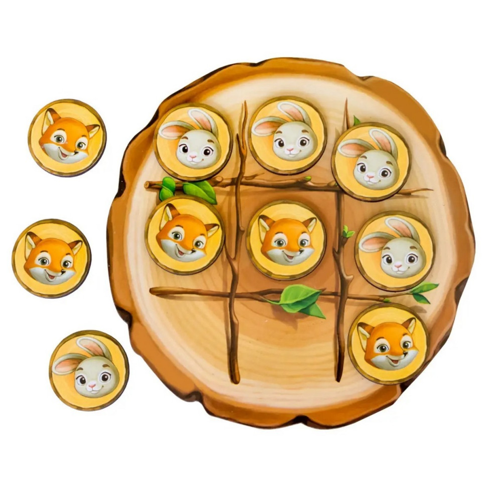 Дерев'яна настільна гра "Хрестики-нулики" Ubumblebees зайчик і лисичка Дерев'яна настільна гра "Хрестики-нулики" Ubumblebees зайчик і лисичка