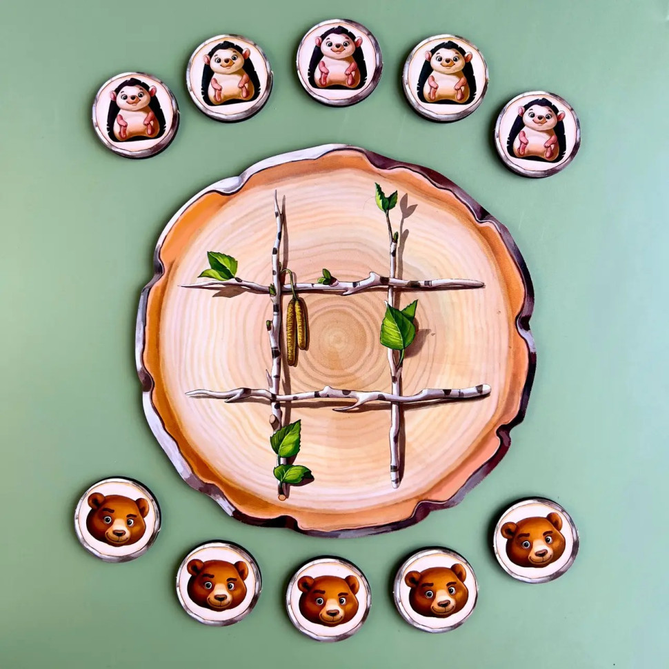 Дерев'яна настільна гра "Хрестики-нулики" Ubumblebees їжачок та ведмідь Дерев'яна настільна гра "Хрестики-нулики" Ubumblebees їжачок та ведмідь - Зображення 2