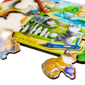 Alternative view of Дерев'яний пазл-вкладиш "Котики - 1" Ubumblebees з будиночком