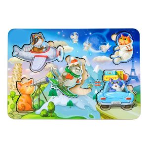 Дерев'яний пазл-вкладиш "Котики - 2" Ubumblebees з космонавтом