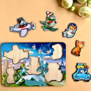 Alternative view of Дерев'яний пазл-вкладиш "Котики - 2" Ubumblebees з космонавтом