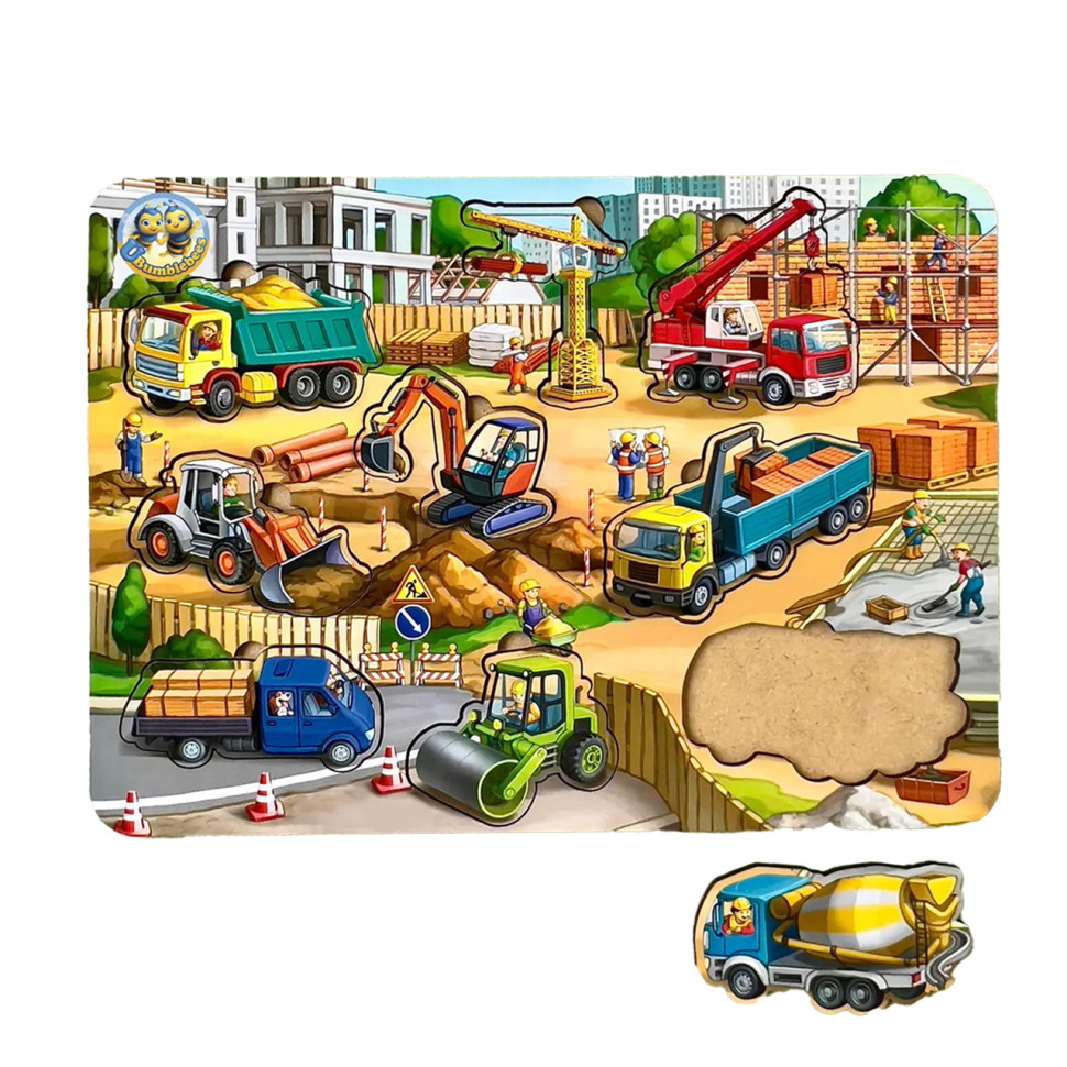 Дерев'яний пазл-вкладиш "Будівельний майданчик" Ubumblebees, 9 елементів Дерев'яний пазл-вкладиш "Будівельний майданчик" Ubumblebees, 9 елементів