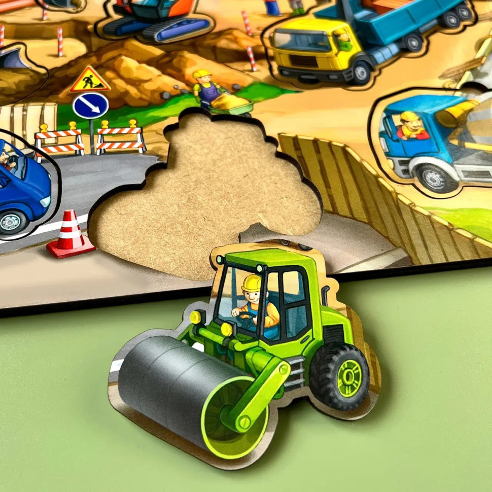 Дерев'яний пазл-вкладиш "Будівельний майданчик" Ubumblebees, 9 елементів Дерев'яний пазл-вкладиш "Будівельний майданчик" Ubumblebees, 9 елементів - Зображення 3