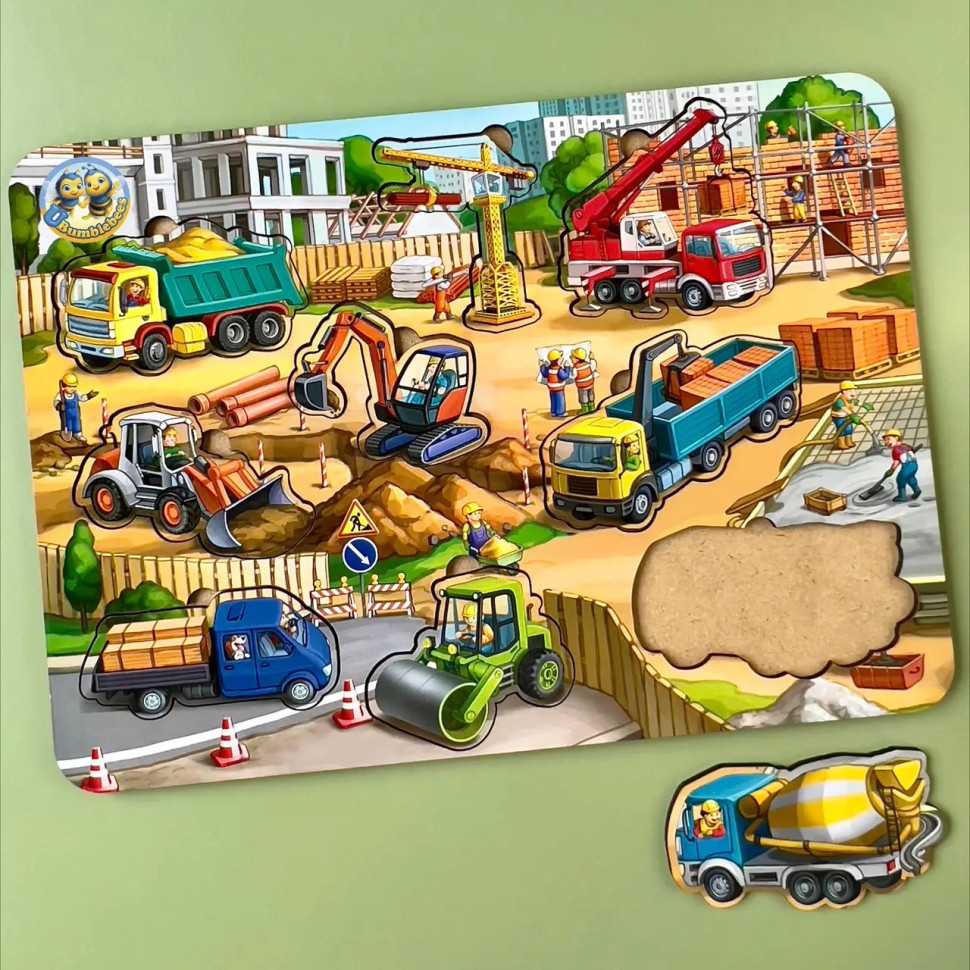 Дерев'яний пазл-вкладиш "Будівельний майданчик" Ubumblebees, 9 елементів Дерев'яний пазл-вкладиш "Будівельний майданчик" Ubumblebees, 9 елементів - Зображення 4