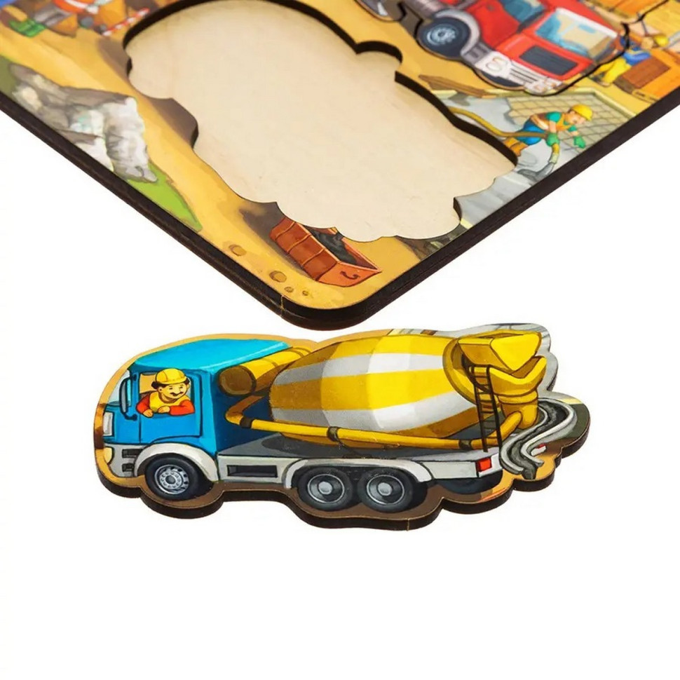 Дерев'яний пазл-вкладиш "Будівництво - 4" Ubumblebees маленький Деревянный пазл-вкладыш «Строительство - 4» Ubumblebees маленький — изображение 2