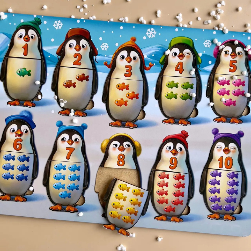 Дерев'яний пазл-вкладиш "Пінгвінчики" Ubumblebees рахунок Дерев'яний пазл-вкладиш "Пінгвінчики" Ubumblebees рахунок - Зображення 5