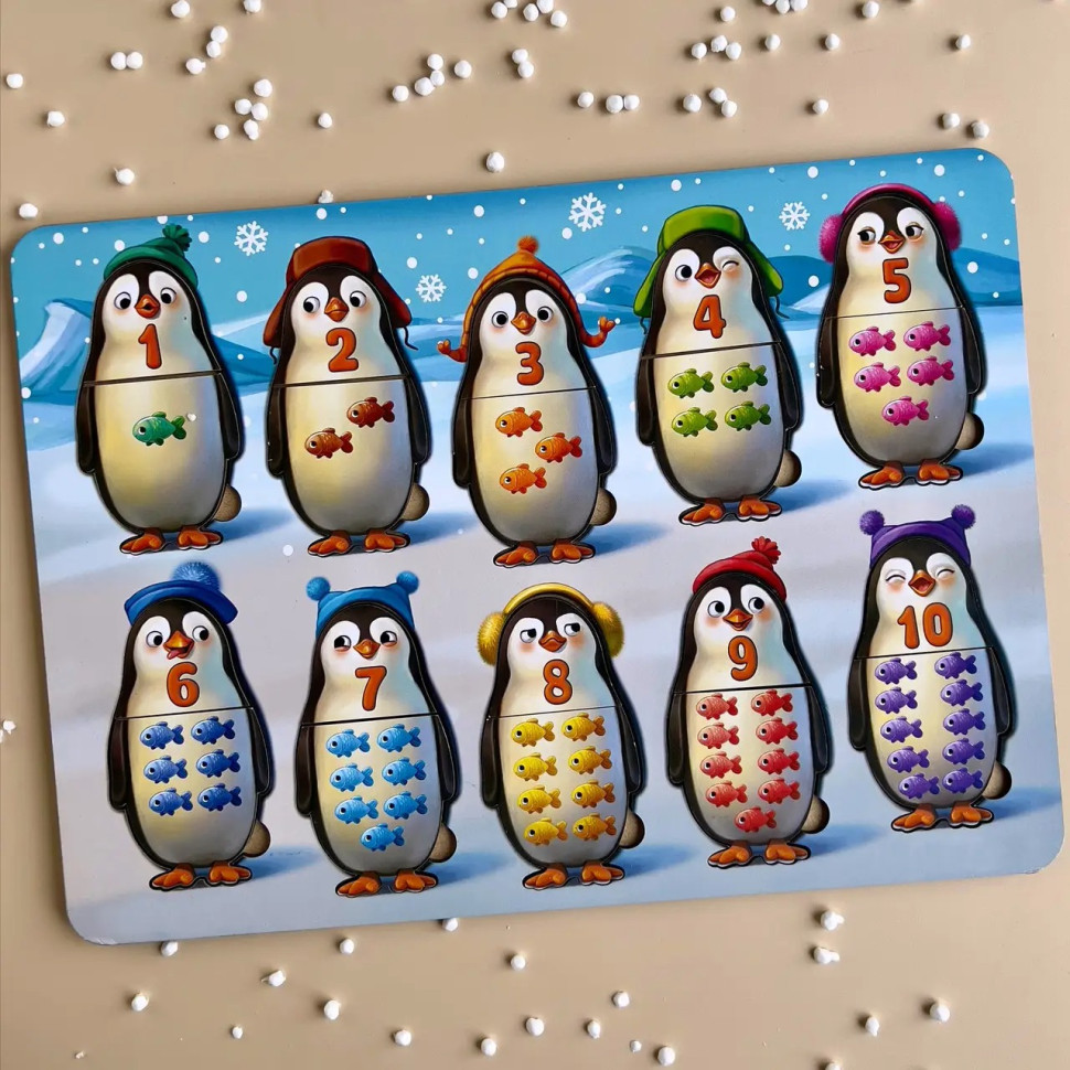 Дерев'яний пазл-вкладиш "Пінгвінчики" Ubumblebees рахунок Дерев'яний пазл-вкладиш "Пінгвінчики" Ubumblebees рахунок - Зображення 7