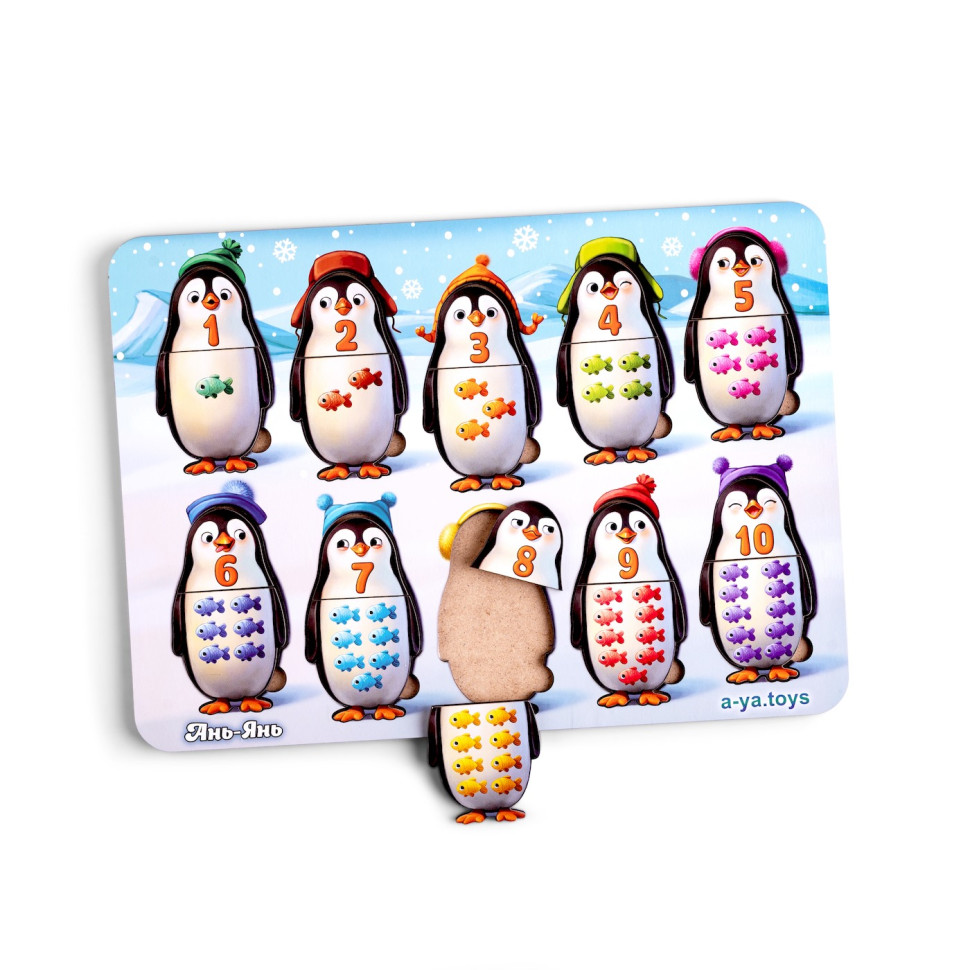 Дерев'яний пазл-вкладиш "Пінгвінчики" Ubumblebees рахунок Дерев'яний пазл-вкладиш "Пінгвінчики" Ubumblebees рахунок