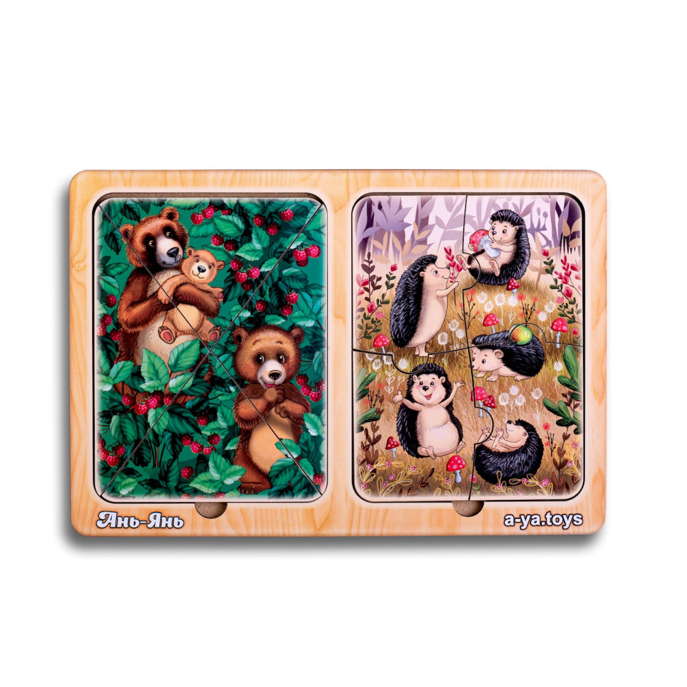 Дерев'яний пазл-вкладиш "Їжачки та ведмеді" Ubumblebees в рамці Дерев'яний пазл-вкладиш "Їжачки та ведмеді" Ubumblebees в рамці