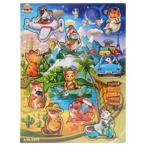 Дерев'яний пазл-вкладиш "Котики - 2 з літачком"