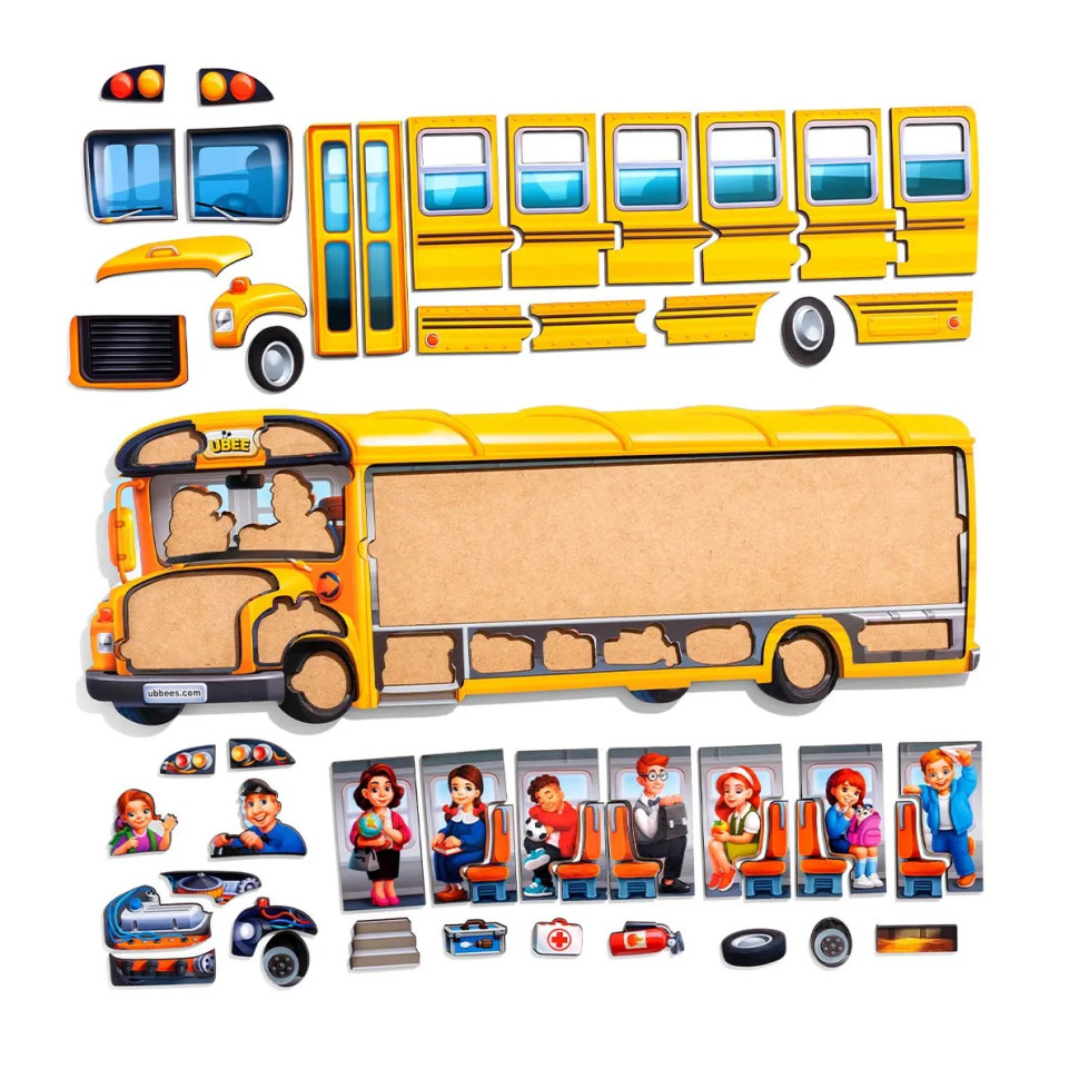 Дерев'яний пазл-вкладиш "Шкільний автобус" Дерев'яний пазл-вкладиш "Шкільний автобус" - Зображення 3