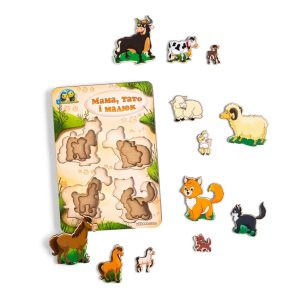 Деревянный пазл-вкладыш «Семья-домашние животные» Ubumblebees больше-меньше