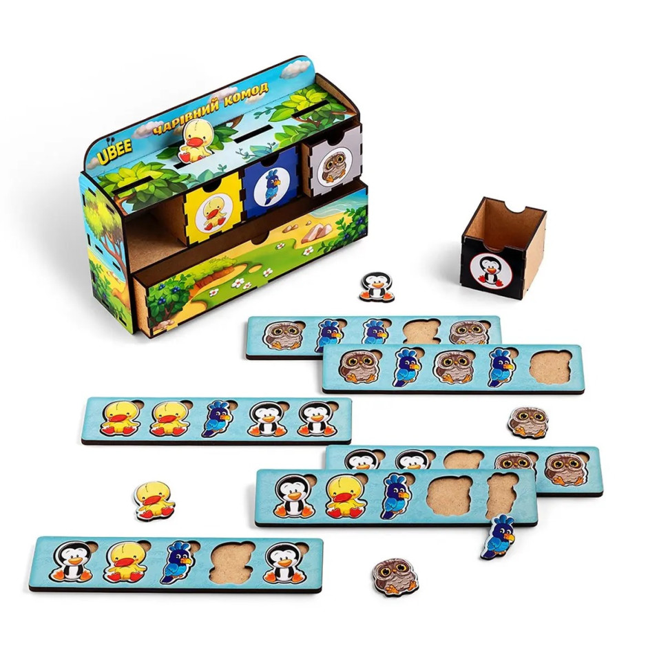 Дерев'яна настільна гра "Птахи" Ubumblebees сортер-комодик Дерев'яна настільна гра "Птахи" Ubumblebees сортер-комодик