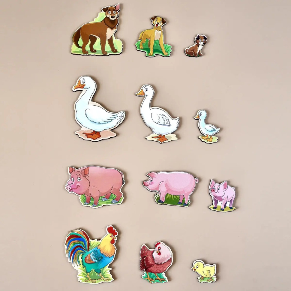 Дерев'яний пазл-вкладиш "Сім'я-свійські тварини-2" Ubumblebees більше-менше Деревянный пазл-вкладыш «Семья-скотские животные-2» Ubumblebees больше-меньше — изображение 4