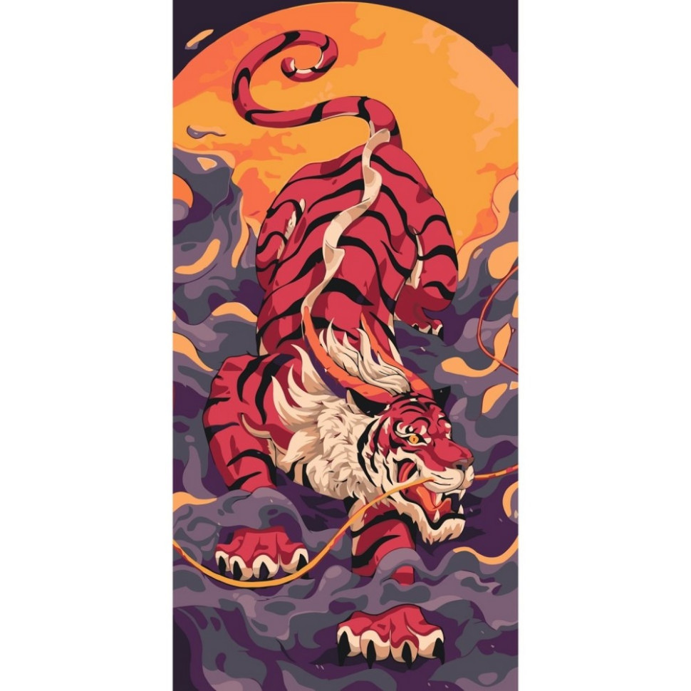 Картина за номерами "Тигр, що підкрадається" 40х80 см Картина за номерами "Тигр, що підкрадається" 40х80 см