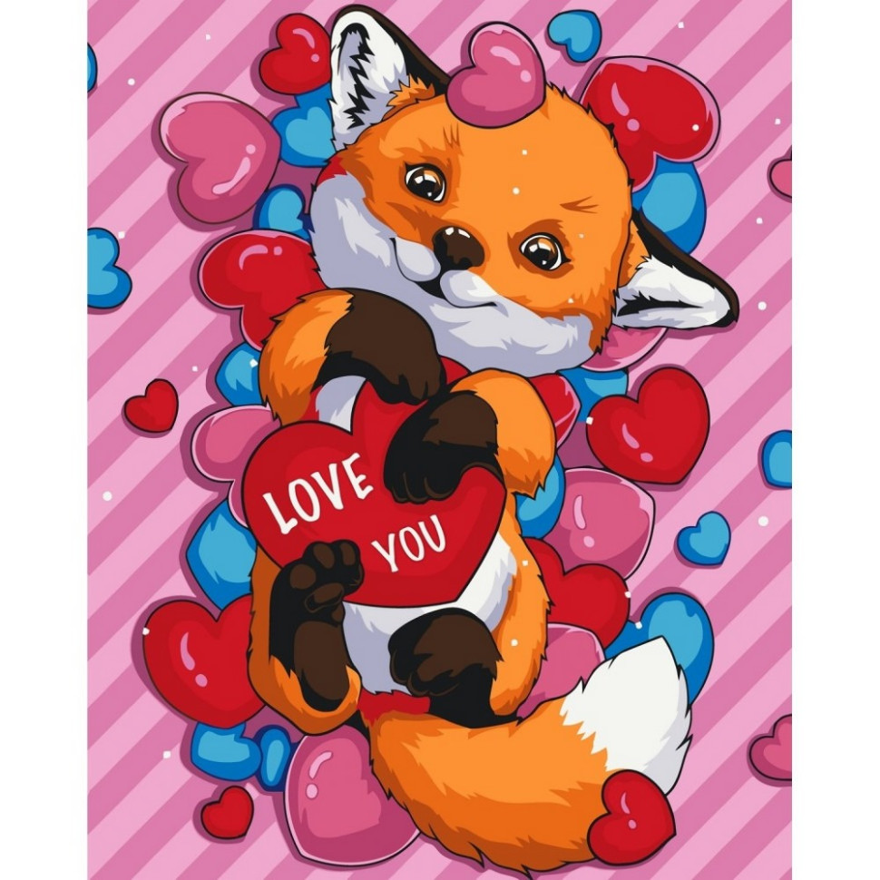 Картина за номерами "Лисичка з валентинкою" 40х50 см Картина по номерам "Лисичка с валентинкой" 40х50 см