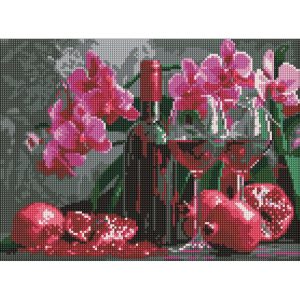 Алмазна мозаїка "Вино та орхідеї", 30х40 см