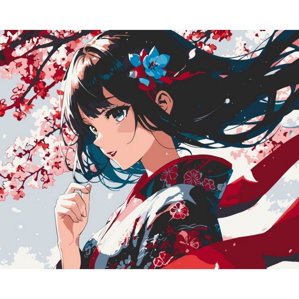 Картина за номерами "Дівчина з сакурою" 40x50 см Картина за номерами "Дівчина з сакурою" 40x50 см