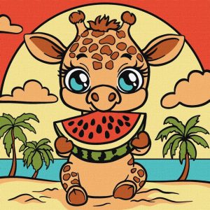 Картина за номерами "Жираф і кавун" ©art_selena_ua, 25х25 см