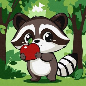 Картина за номерами "Милий єнот з яблучком" ©art_selena_ua, 30х30 см