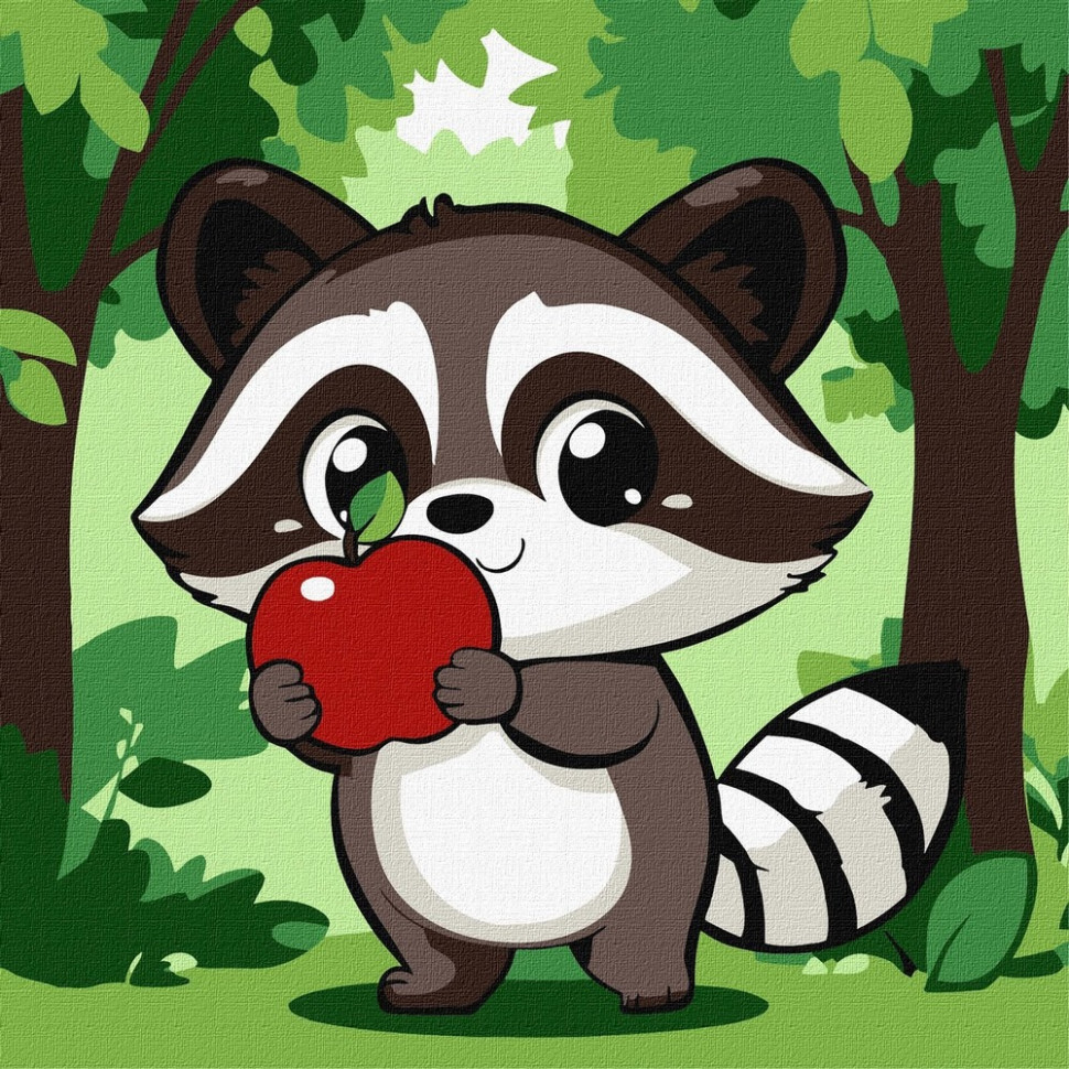 Картина за номерами "Милий єнот з яблучком" ©art_selena_ua, 30х30 см Картина за номерами "Милий єнот з яблучком" ©art_selena_ua, 30х30 см