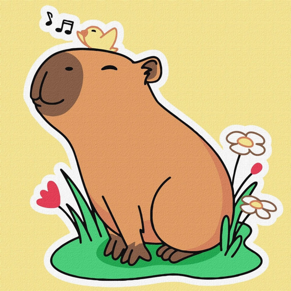 Картина за номерами "Капібара слухає спів пташок" ©art_selena_ua, 30х30 см Картина по номерам "Капибара слушает пение птиц" ©art_selena_ua, 30х30 см