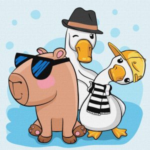 Картина по номерам "Капибара и друзья", 30х30 см