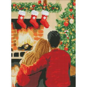 Алмазная мозаика без подрамника "Вдвоем у камина" с голограммными стразами 30х40 см