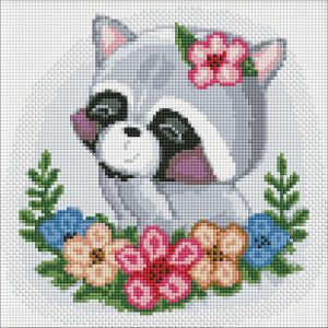 Алмазна мозаїка без підрамника "Квітковий єнот", 30х30см