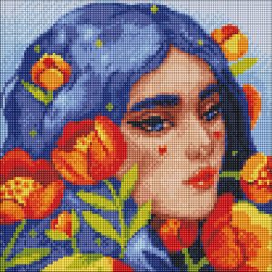 Алмазна мозаїка без підрамника "Синьоока весна" 30х30см