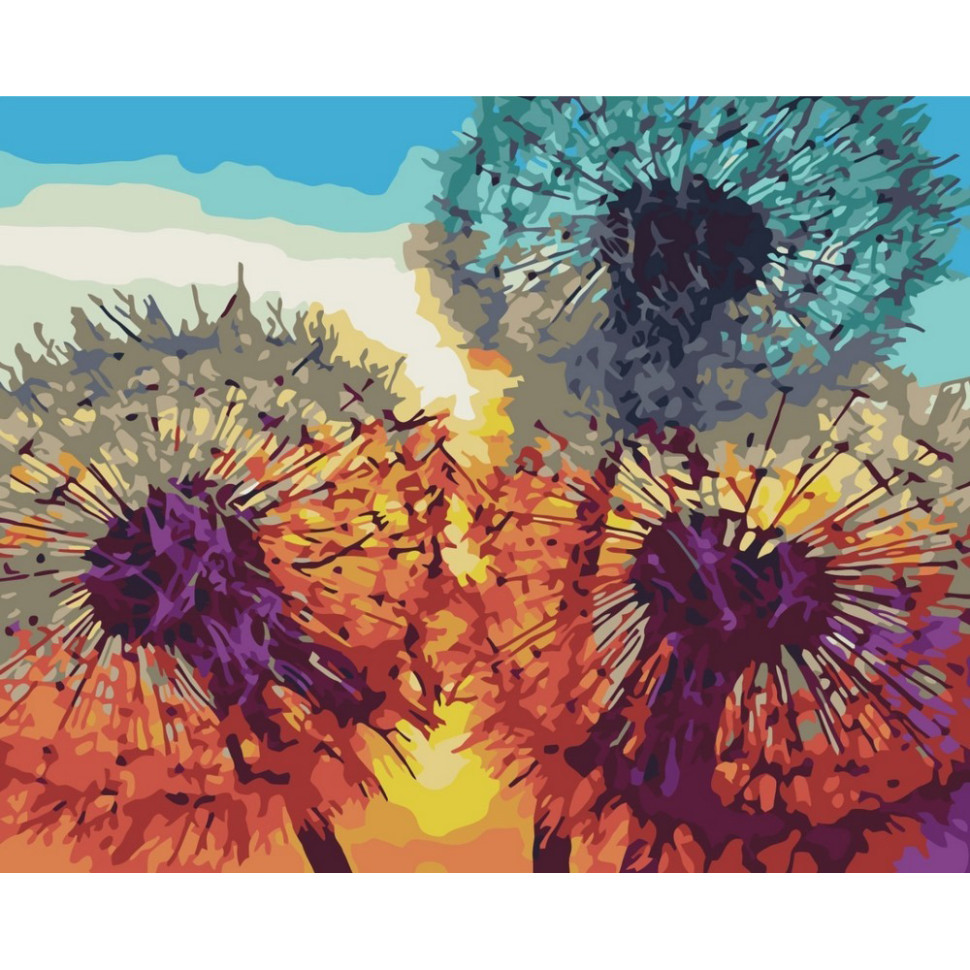 Картина за номерами "Кульбабки на заході сонця", 40x50 см Картина по номерам "Одуванчики на закате", 40x50 см