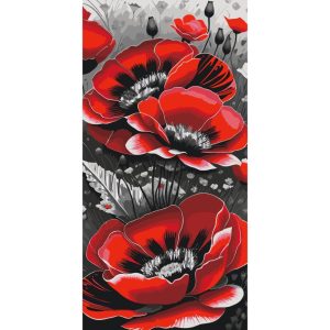 Картина по номерам "Красные маки" 40х80 см с металлизированными красками